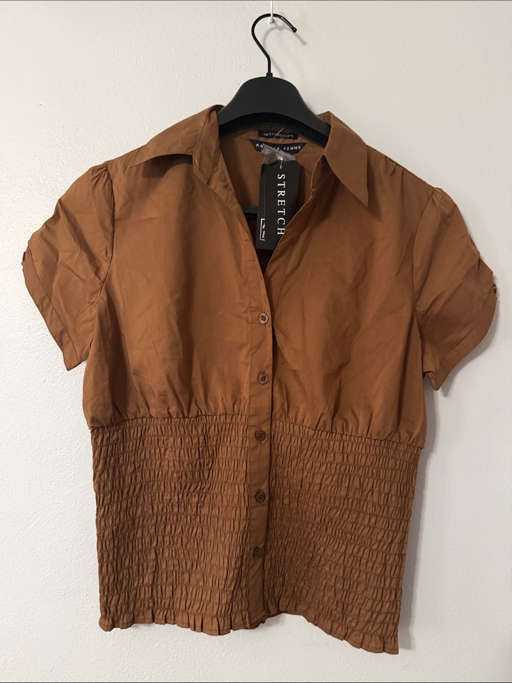 Women’s Classic Short-Sleeve Smocked Waist Shirt - Brown